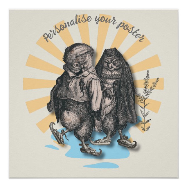 Póster Corujas de Patinação | Estilo Retroativo | Design  (Frente)