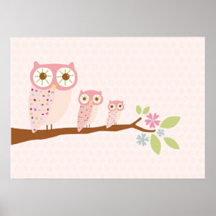 Póster Corujas Rosa em uma canvas/impressão