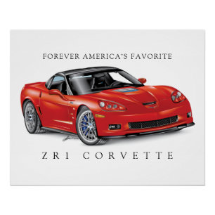Póster Corvette Elegante ZR1 Red Color 25x20 assinado