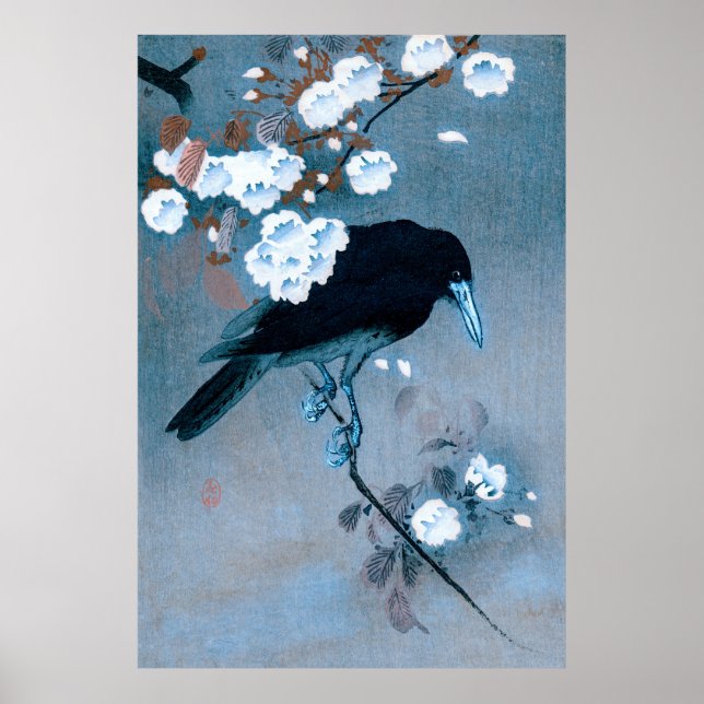 Poster Corvo e Flor por Ohara Koson (Frente)