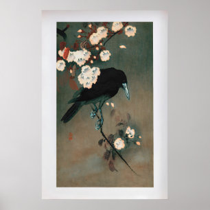 Poster Corvo e Flor por Ohara Koson Japonês Vintage