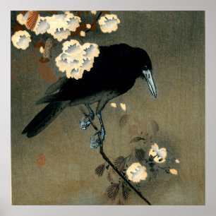 Póster Corvo e Flor por Ohara Koson Vintage