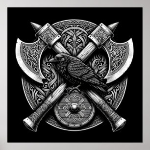 Poster Corvo e Machados – Arte da Parede de Escudos do Gu