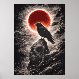Poster Corvo em Rocha da Caveira sob a Lua Vermelha, Arte