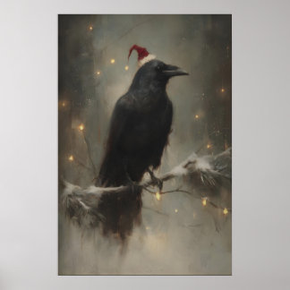 Poster Corvo Festivo em Galho Nevado, Floresta Gótica