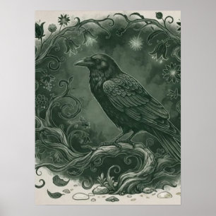 Poster Corvo Místico Gótico e Floresta Encantada