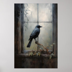 Poster Corvo Preto à Beira da Janela Dark Academia, Óleo