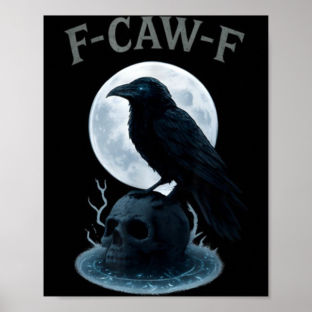 Poster Corvo Preto Gótico Crânio Lua Halloween (Frente)