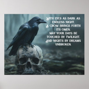 Poster Corvo sentado num crânio com uma mensagem gótica