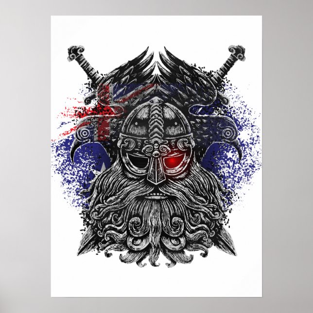 Poster corvos de Odin espadas Mitologia Viking bandeira d (Frente)