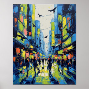 Poster Corvos e Pedestres Abstrato Cityscape