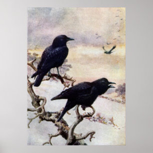 Poster Corvos na ilustração do vintage do inverno