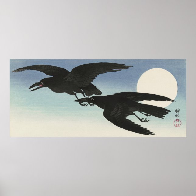 Poster Corvos na Lua Cheia por Ohara Koson (1925-1936) (Frente)