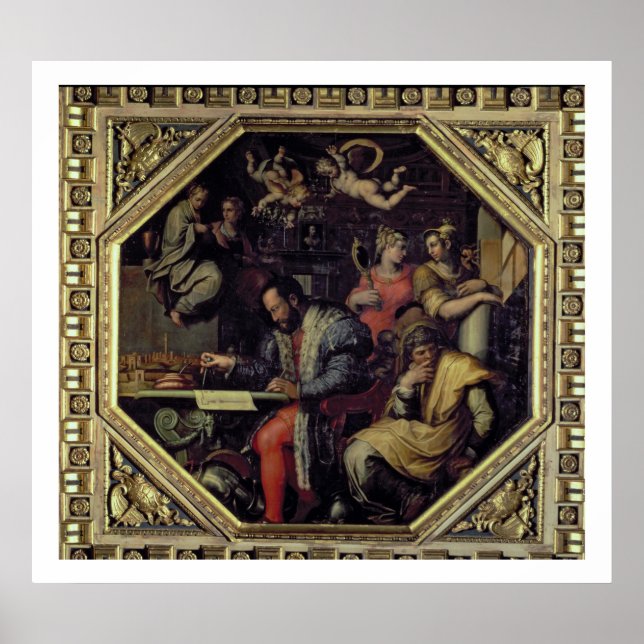 Póster Cosimo I de' Medici (1519-74) planejando as mesas (Frente)