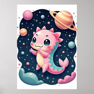 Poster Cosmic Axolotl Galactic Space Adventure Kawaii Sti