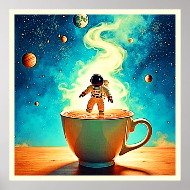 Poster Cosmic Brew: Astronaut's Coffee Dream (Frente)