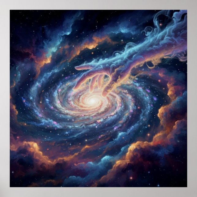 Poster Cosmic Hand of Creation — Surreal Galaxy Art (Frente)