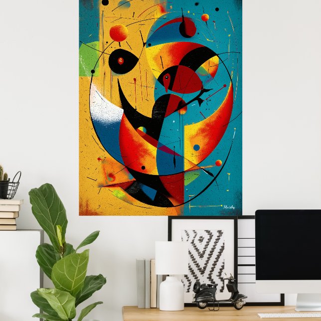 Poster Cosmic Orbit Abstraction in Teal & Tangerine  (Escritório em casa)