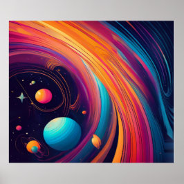 Poster Cosmic Planets Swirl Colorful Abstract Art