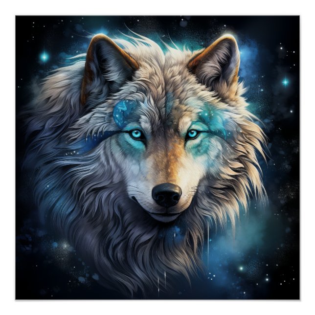 Póster Cosmic Spirit Wolf Fantasy Poster (Frente)