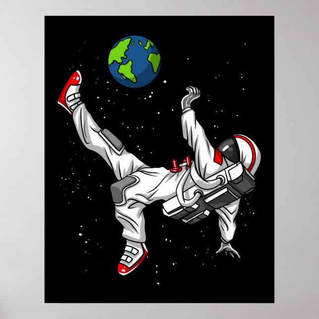 Poster Cósmico de futebol do astronauta espacial (Frente)