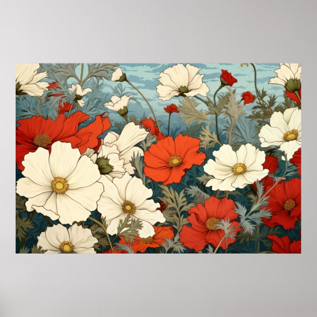 Poster Cosmos flores, pintura de arte. (Frente)