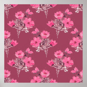 Poster Cosmos flores, sem costura, absorvente, arte, trás