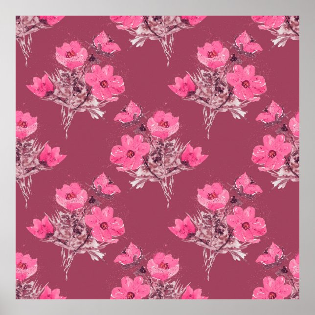 Poster Cosmos flores, sem costura, absorvente, arte, trás (Frente)