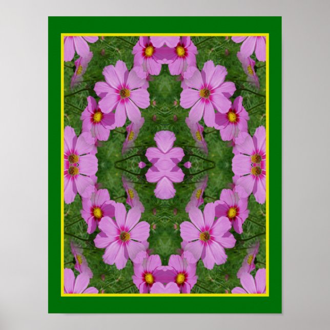 Poster Cosmos Rosa Flores de Margarida Abstrato (Frente)