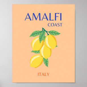 Poster Costa Amalfi, Itália, Viagem Art, Pastel, Laranja