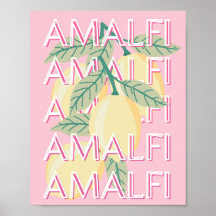 Poster Costa Amalfi, Itália, Viagem Art, Pré-ppy, rosa