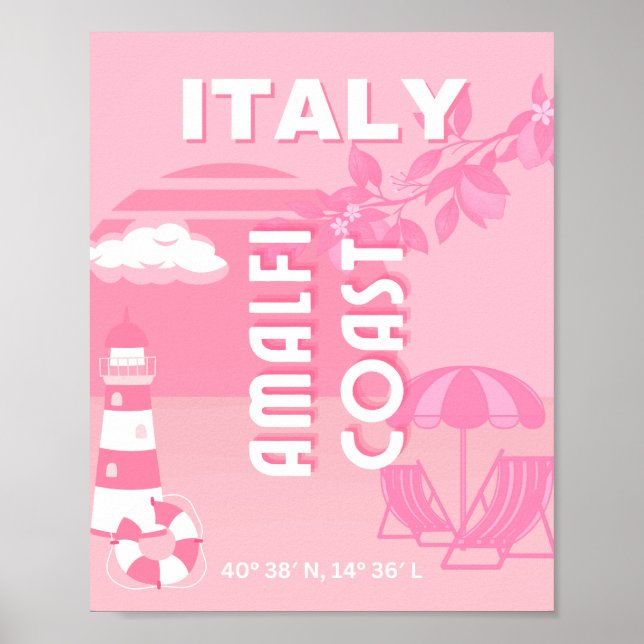 Poster Costa Amalfi, Viagem, Arte Rosa (Frente)