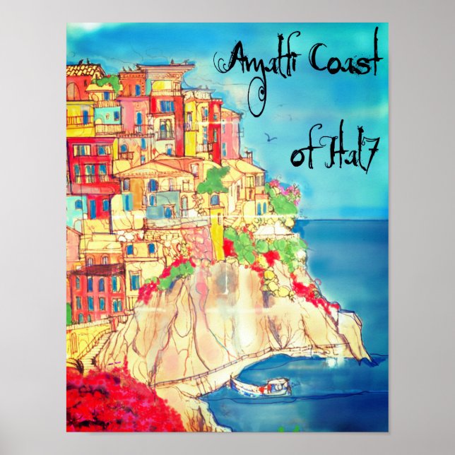 Poster Costa Amalfitana da Itália pôster 11" X 14" (Frente)