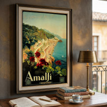 Costa Amalfitana Itália, Cartaz de Viagem Antigo I