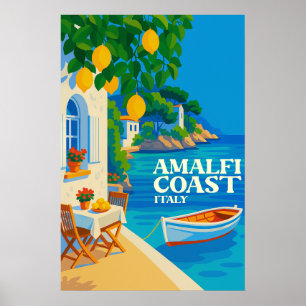 Poster Costa Amalfitana Itália Viagem Mediterrâneo Vintag