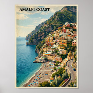 Poster Costa Amalfitana Itália Viagem Retro Vintage