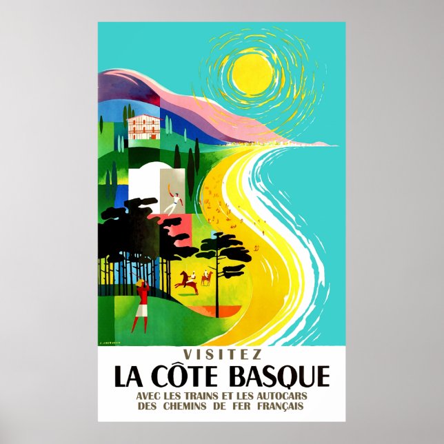 Poster costa basca francesa, viagens vintage (Frente)