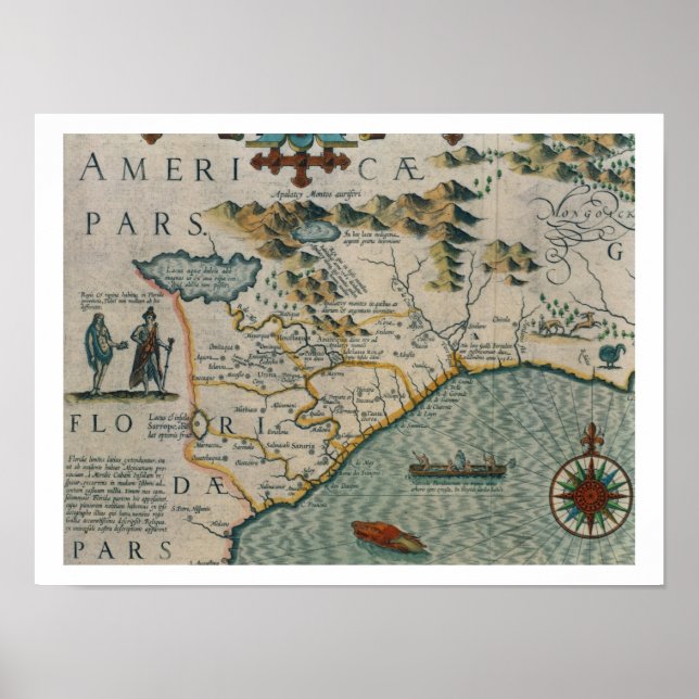 Poster Costa da Carolina do Norte, detalhe do mapa intitu (Frente)