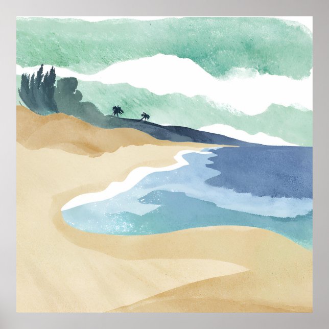 Poster Costa da Praia | Aquarela Azul (Frente)