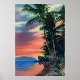 Póster Costa de Havaí no por do sol