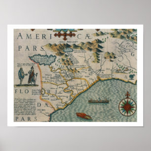 Poster Costa de North Carolina, detalhe do mapa