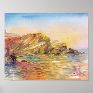 Poster Costa de Odesa em Pedra de Concha em Aquarela de L