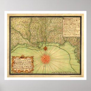 Poster Costa do golfo do mapa 1747 dos EUA