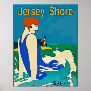 Póster Costa do jérsei, Bather de Deco, japonês