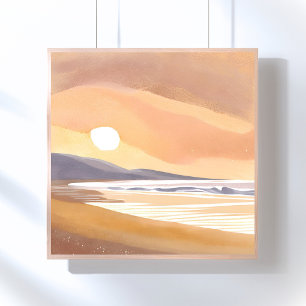 Poster Costa do Pôr-do-Sol Amarelo Pintura Arejada em A
