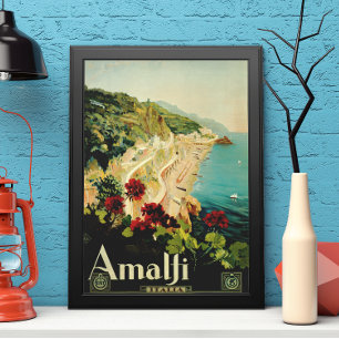 Póster Costa Italiana Amalfi, Viagens vintage Itália