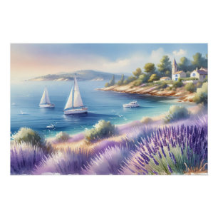Póster Costa Lavanda do Mediterrâneo com embarcações de n