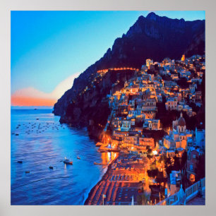 Poster costa ldp POSITANO Amalfi - pôr do sol tirado pel