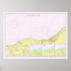 Poster Costa Mapa do Lago Erie do vintage (1965)