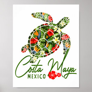 Poster Costa Maya México Tartaruga Marinha Hibisco Tropic